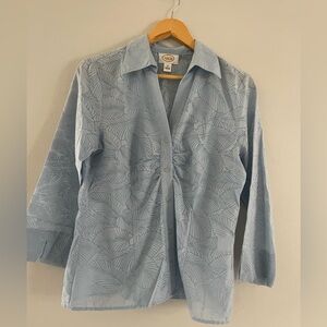 Talbots Light Blue Leaf Pattern Button Down Shirt